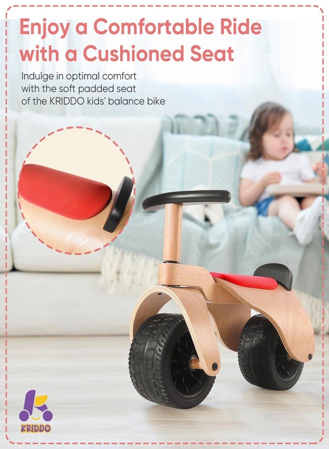 KRIDDO Wooden Baby Balance Bike 1 Year Old, Wide Wheels for Stable and Smooth Ride, Boy Girl First Balance Bike Gift for 12 Month to 3 Year, Non-Sharp Parts, Soft Seat, Red - Image 3